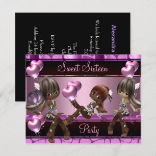 Sweet Sixteen Birthday Party Balloons Pink Girls 3 Invitation