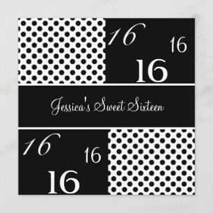 Sweet Sixteen Birthday Party Black & White Spots Invitation