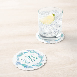 Sweet sixteen birthday party boho art aqua  paper coaster