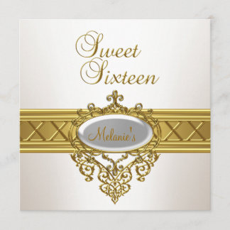 Sweet Sixteen Birthday Party Elegant White Gold Invitation
