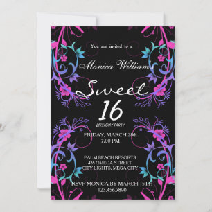 Sweet Sixteen Birthday Party Invitation Damask