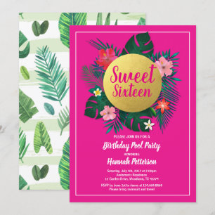 Sweet Sixteen birthday party invitation luau 16