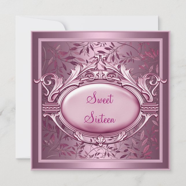 Sweet Sixteen Birthday Party Satin Pink Floral Invitation (Front)