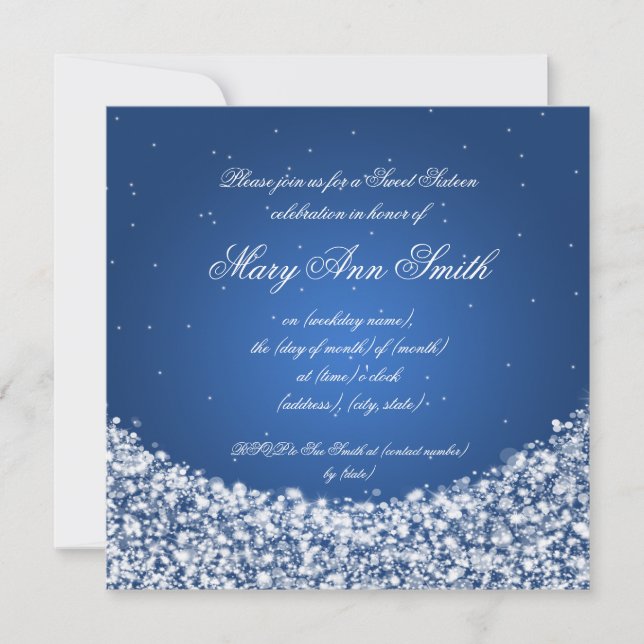 Sweet Sixteen Birthday Party Star Sparkle Blue Invitation (Front)