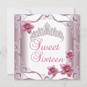 Sweet Sixteen Birthday Party Sweet 16 Pink Tiara Invitation