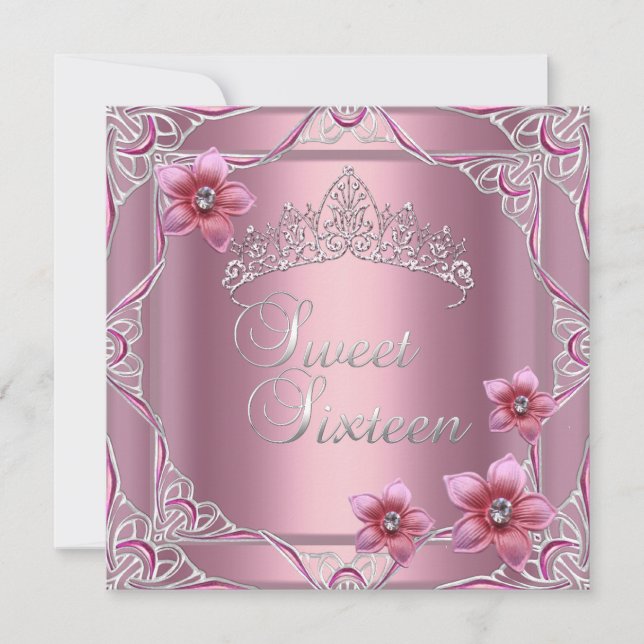 Sweet Sixteen Birthday Party Sweet 16 Pink Tiara Invitation (Front)