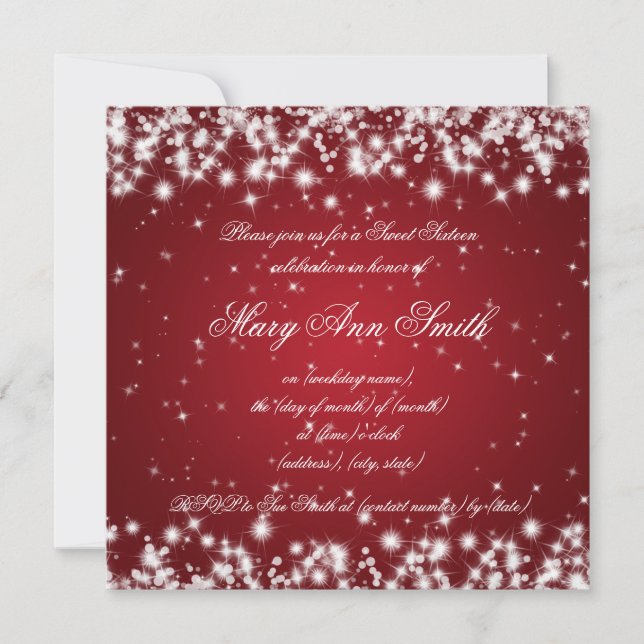 Sweet Sixteen Birthday Party Winter Sparkle Red Invitation (Front)