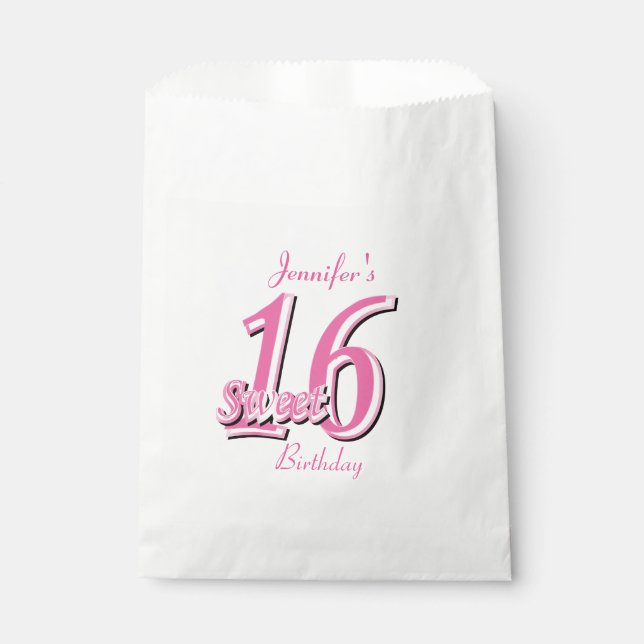 Sweet Sixteen Birthday | Pink Favour Bag (Front)