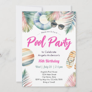 Sweet Sixteen Birthday Pool Party Invitation
