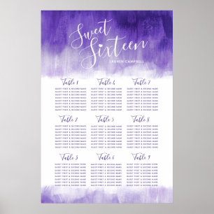Sweet sixteen birthday purple abstract table plan poster