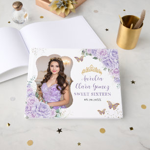 Sweet Sixteen Birthday Purple Lilac Flowers Photo Guest Book