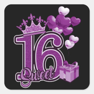 Sweet Sixteen Birthday Purple Square Sticker