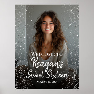 Sweet sixteen birthday silver glitter welcome sign