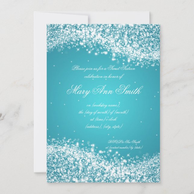 Sweet Sixteen Birthday Sparkling Wave Turquoise Invitation (Front)