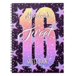 Sweet Sixteen Birthday Stars Pink Glitter Guest Notebook