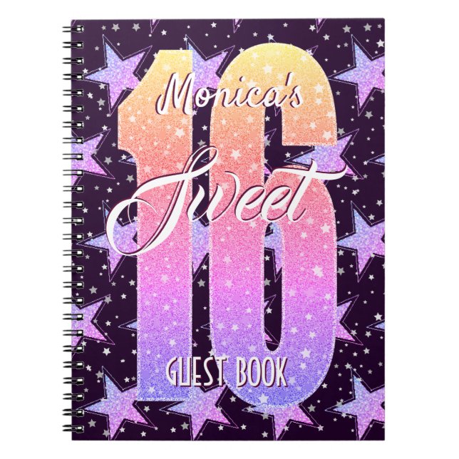 Sweet Sixteen Birthday | Stars Pink Glitter Guest Notebook (Front)