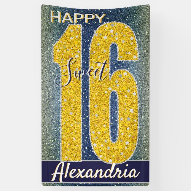 Sweet Sixteen Birthday | Stars Sky Blue Galaxy Banner (Vertical)
