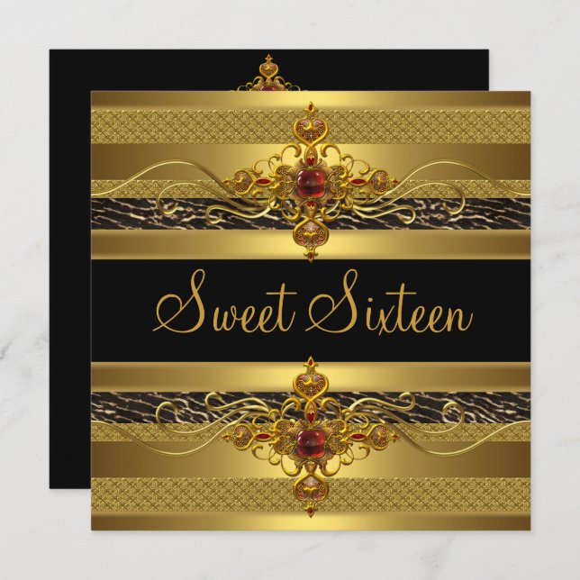 Sweet Sixteen Birthday Wild Elegant Rich Gold Invitation (Front/Back)