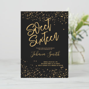 Sweet Sixteen Black and Gold Birthday Invitation