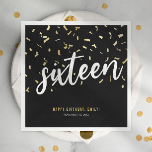 Sweet Sixteen Black Gold 16th Birthday Party Napkin