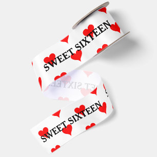 Sweet Sixteen Black Red Hearts Satin Ribbon