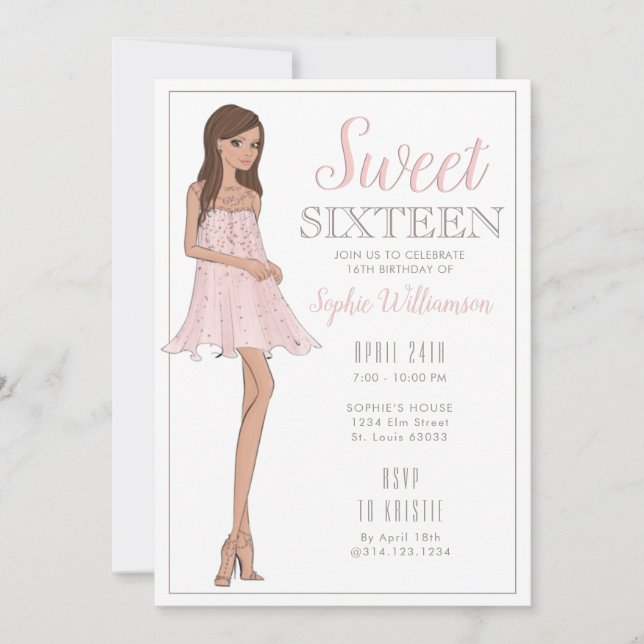 Sweet Sixteen Blonde Girl Birthday  Invitation (Front)
