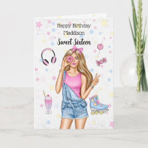 Sweet Sixteen Blonde Girl Happy Birthday Card