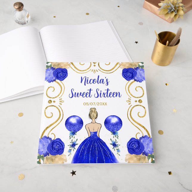 Sweet Sixteen Blonde Princess in Blue Guest Book (Front Open)