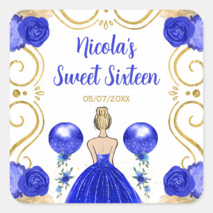 Sweet Sixteen Blonde Princess in Blue Square Sticker