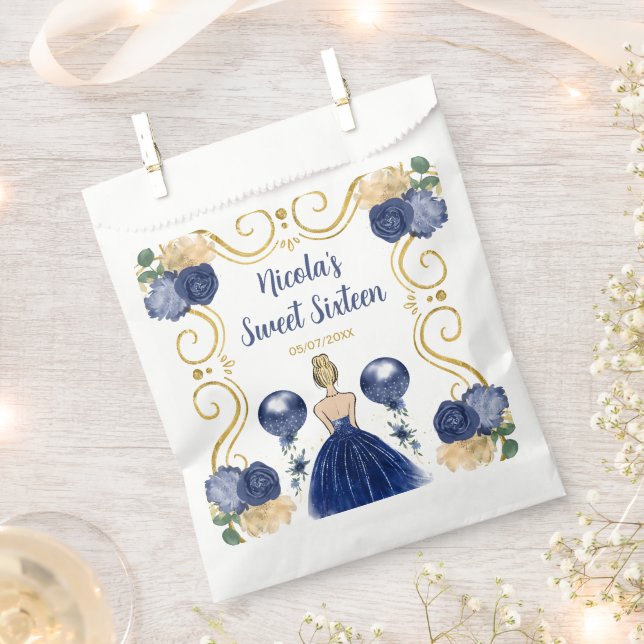 Sweet Sixteen Blonde Princess in Navy Blue Favour Bag (Clipped)