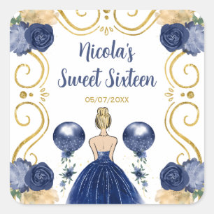 Sweet Sixteen Blonde Princess in Navy Blue Square Sticker