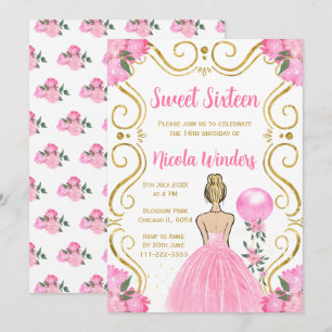 Sweet Sixteen Blonde Princess in Pink Invitation