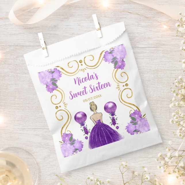 Sweet Sixteen Blonde Princess in Purple Favour Bag (Clipped)