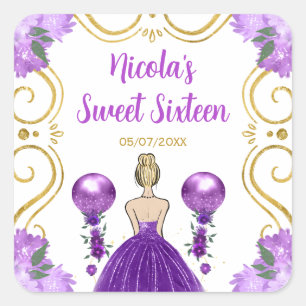 Sweet Sixteen Blonde Princess in Purple Square Sticker