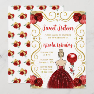 Sweet Sixteen Blonde Princess in Red Invitation