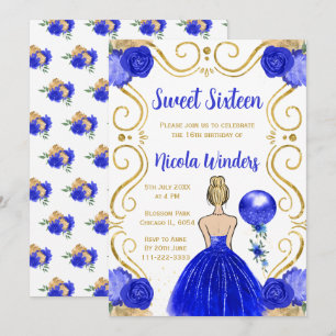 Sweet Sixteen Blonde Princess in Royal Blue Invitation