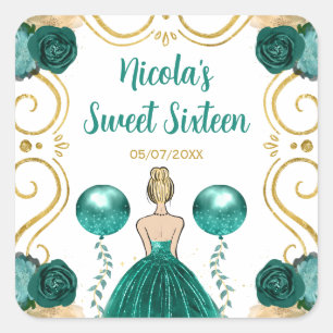 Sweet Sixteen Blonde Princess in Teal Square Sticker