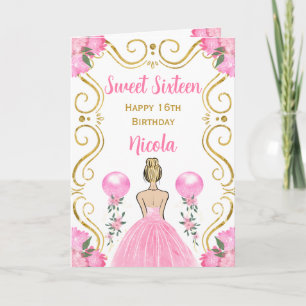 Sweet Sixteen Blonde Princess Pink Happy Birthday Card