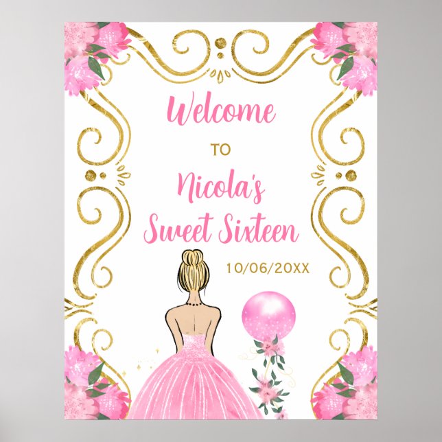 Sweet Sixteen Blonde Princess Pink Welcome Poster (Front)