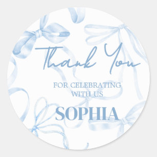 Sweet Sixteen Blue Bow Birthday Party  Classic Round Sticker