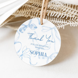 Sweet Sixteen Blue Bow Birthday Party Round Favour Tags