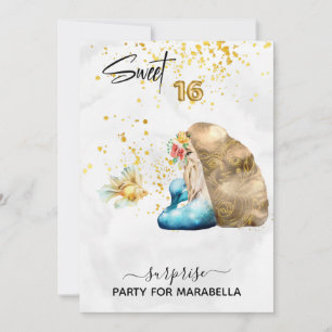 *~* SWEET SIXTEEN  Blue Mermaid Floral 16 Birthday Invitation