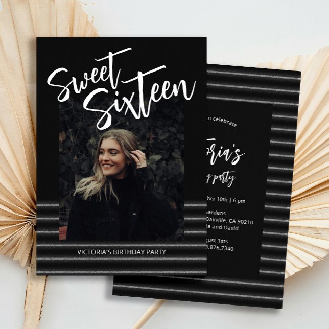 Sweet Sixteen Blue Neon Glitter Birthday Party  Invitation (Creator Uploaded)