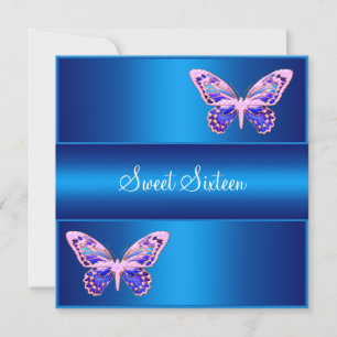 Sweet Sixteen Blue Purple Pink Butterfly Party Invitation