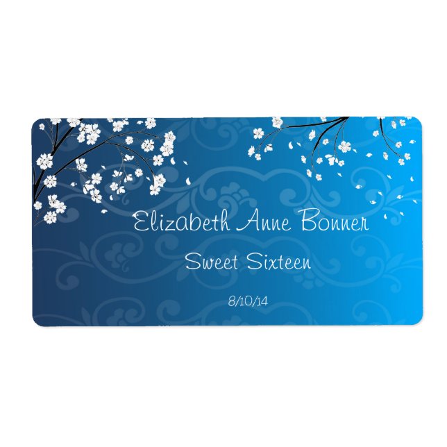 Sweet Sixteen Blue Water Bottle Labels (Front)