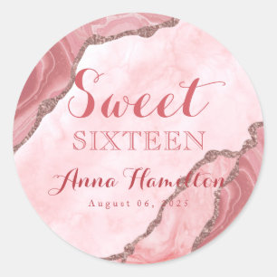 Sweet Sixteen Blush Pink Gold Agate Geode Birthday Classic Round Sticker
