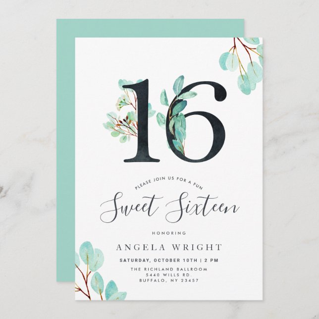 Sweet Sixteen | Botanical Birthday Invitation (Front/Back)
