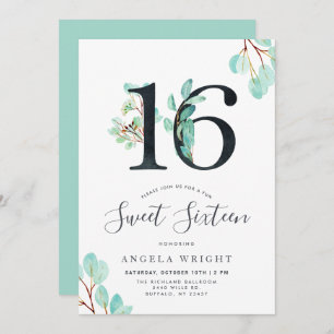 Sweet Sixteen   Botanical Birthday Invitation
