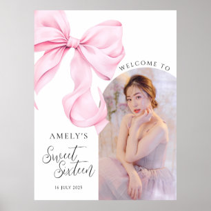 Sweet Sixteen Bow Photo Welcome Sign Poster