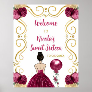 Sweet Sixteen Brown Hair Princess Burgundy Welcome Poster